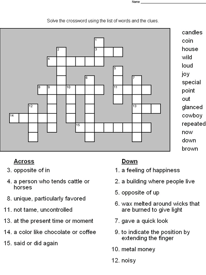 crossword puzzles for 5th graders to print