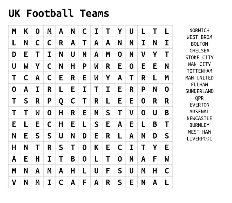 football word search team