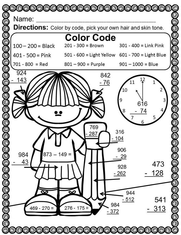 hard color by number worksheets girl