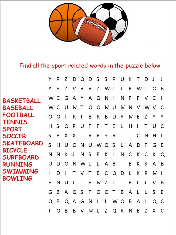 sport word searches free