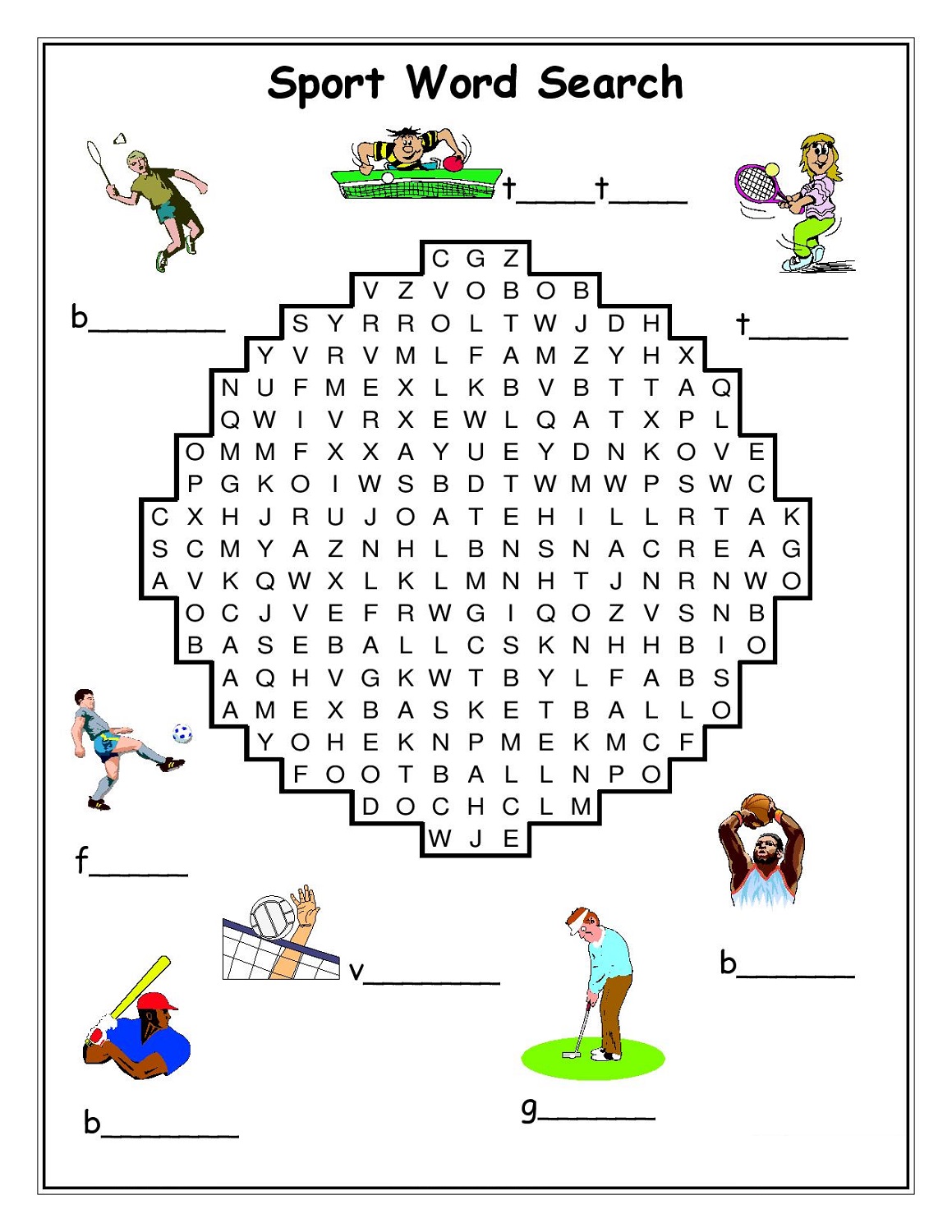 Sport Word Searches to Print Activity Shelter