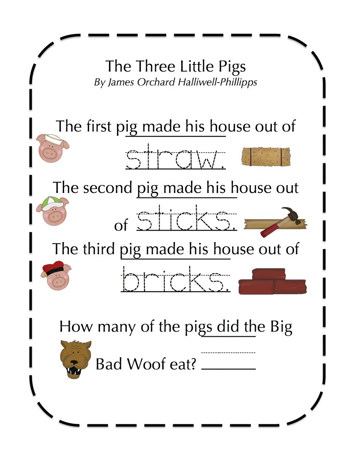 three little pigs worksheets printable