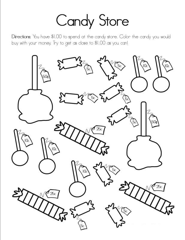 activity sheet for kids candy