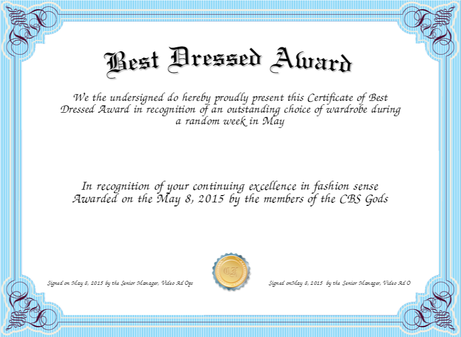 best dressed award certificate blue