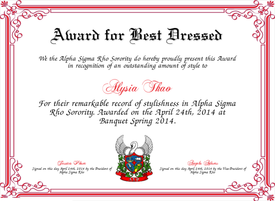 best dressed award certificate free