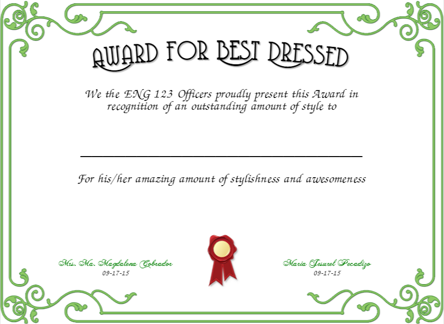 best dressed award certificate green