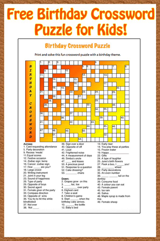 birthday crossword puzzle hard