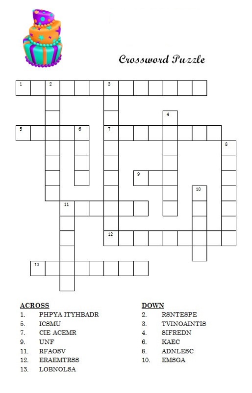 Birthday Crossword Puzzles To Print Activity Shelter