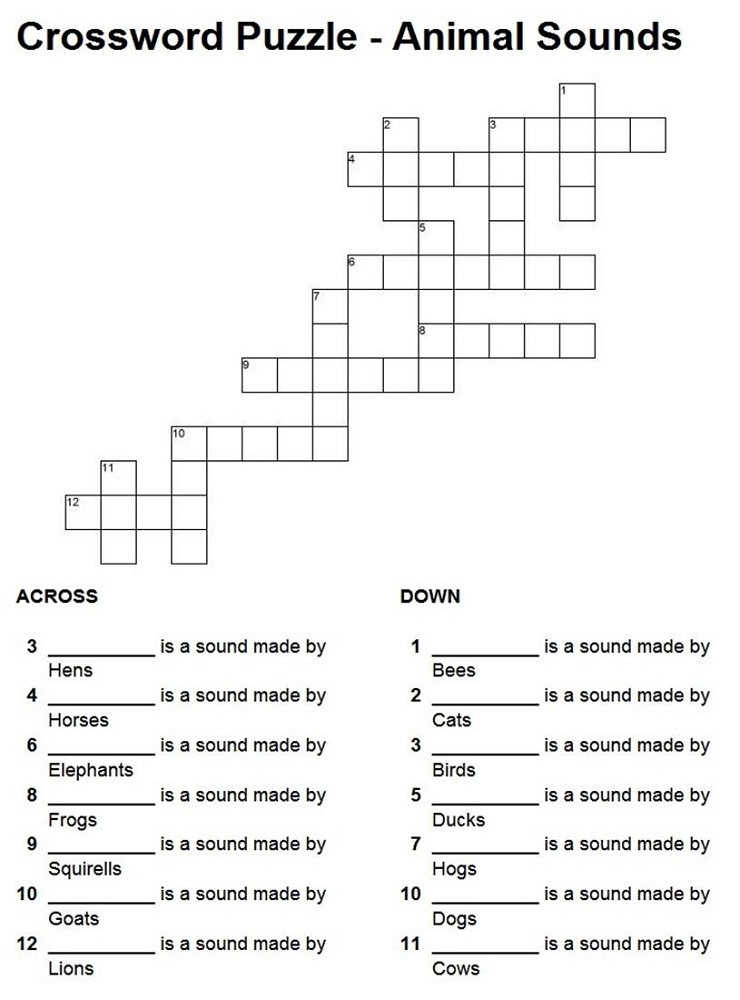 kid crossword puzzles animal