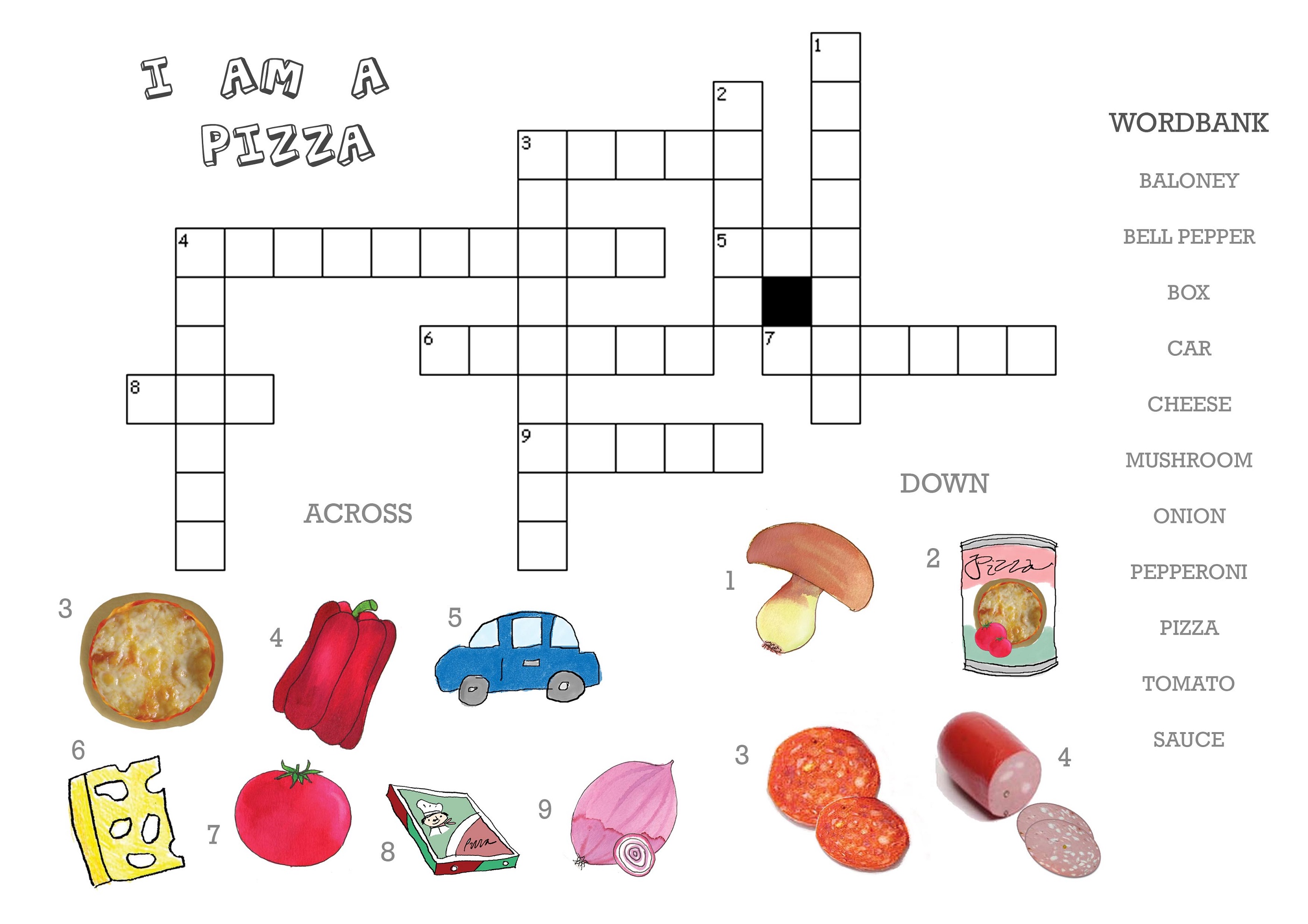 kid crossword puzzles pizza