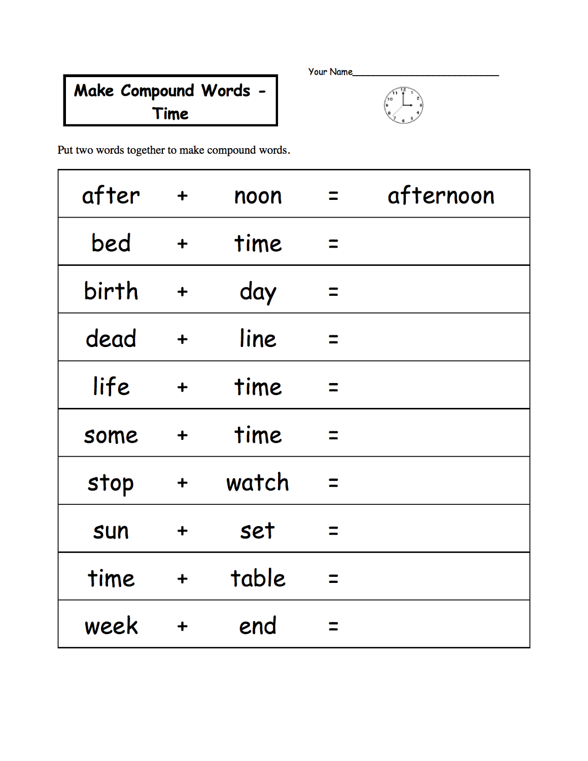 word game worksheets compound