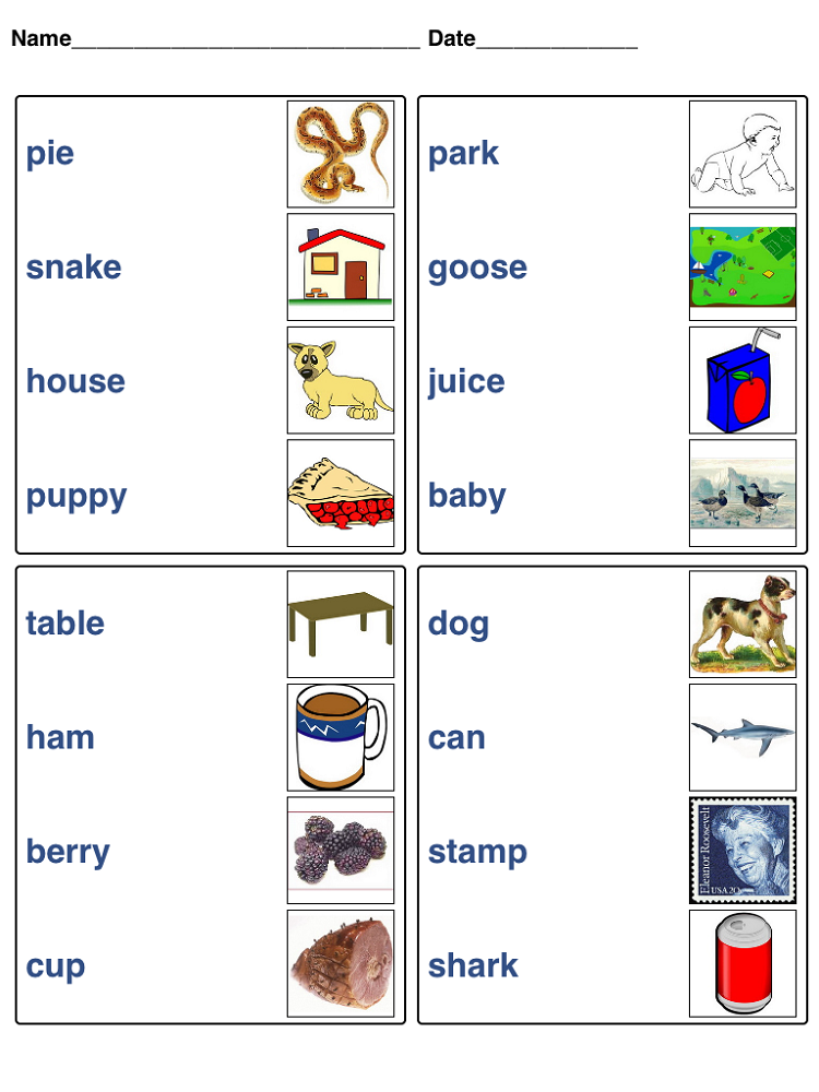 word game worksheets matching