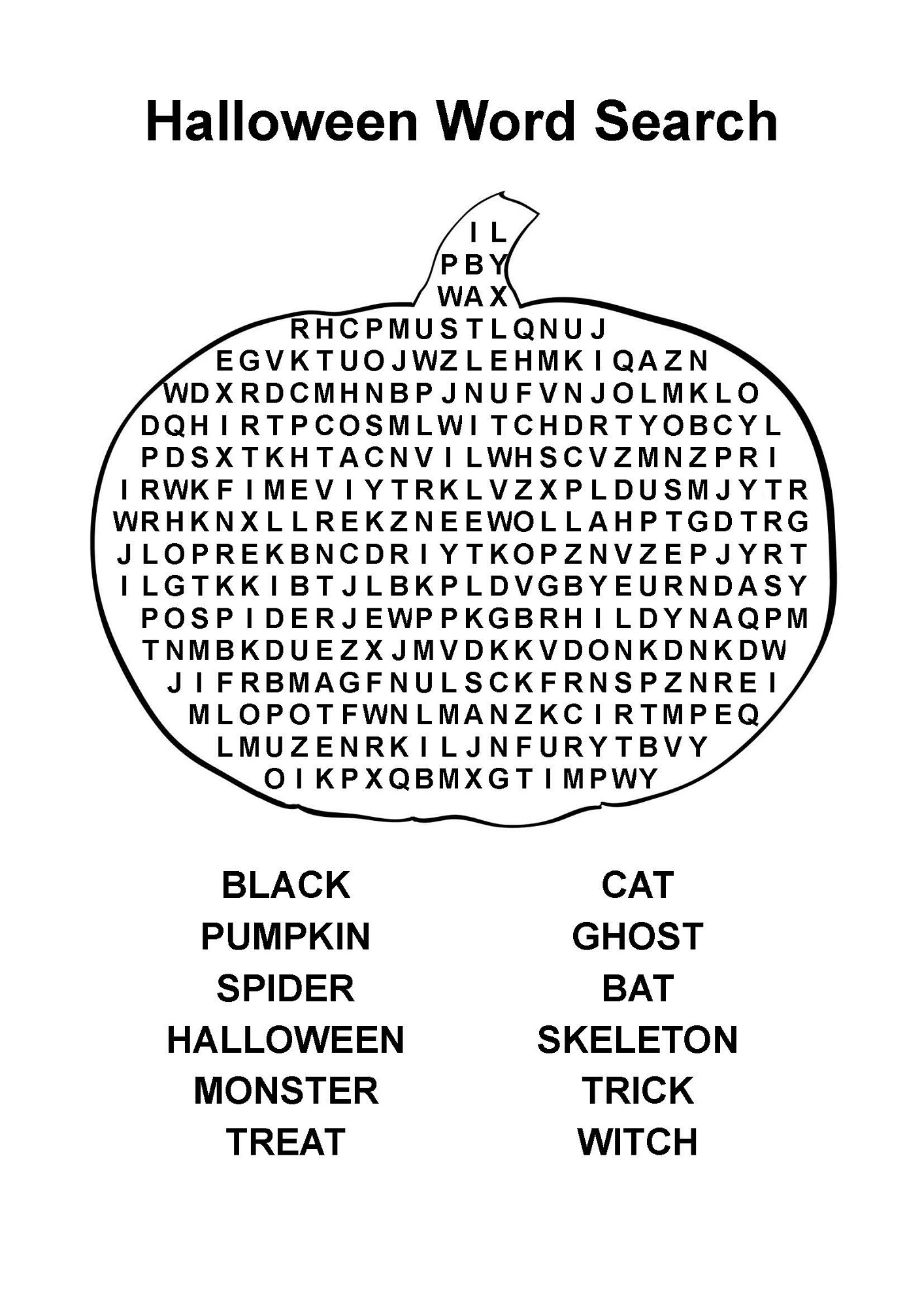 word search easy halloween