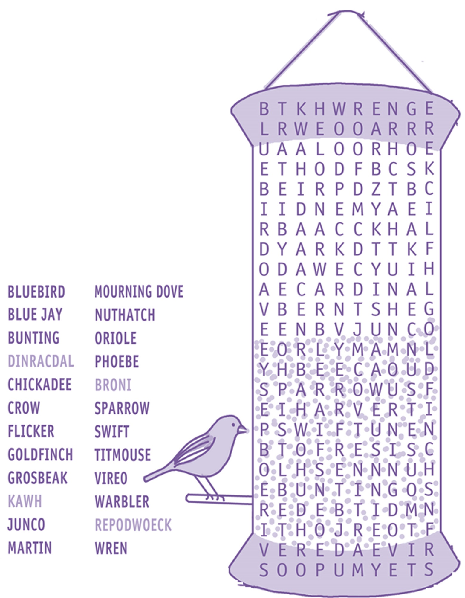 word search for kids bird