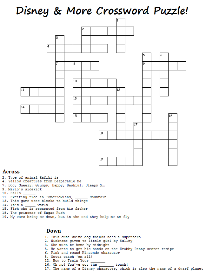 crossword puzzles for kids disney