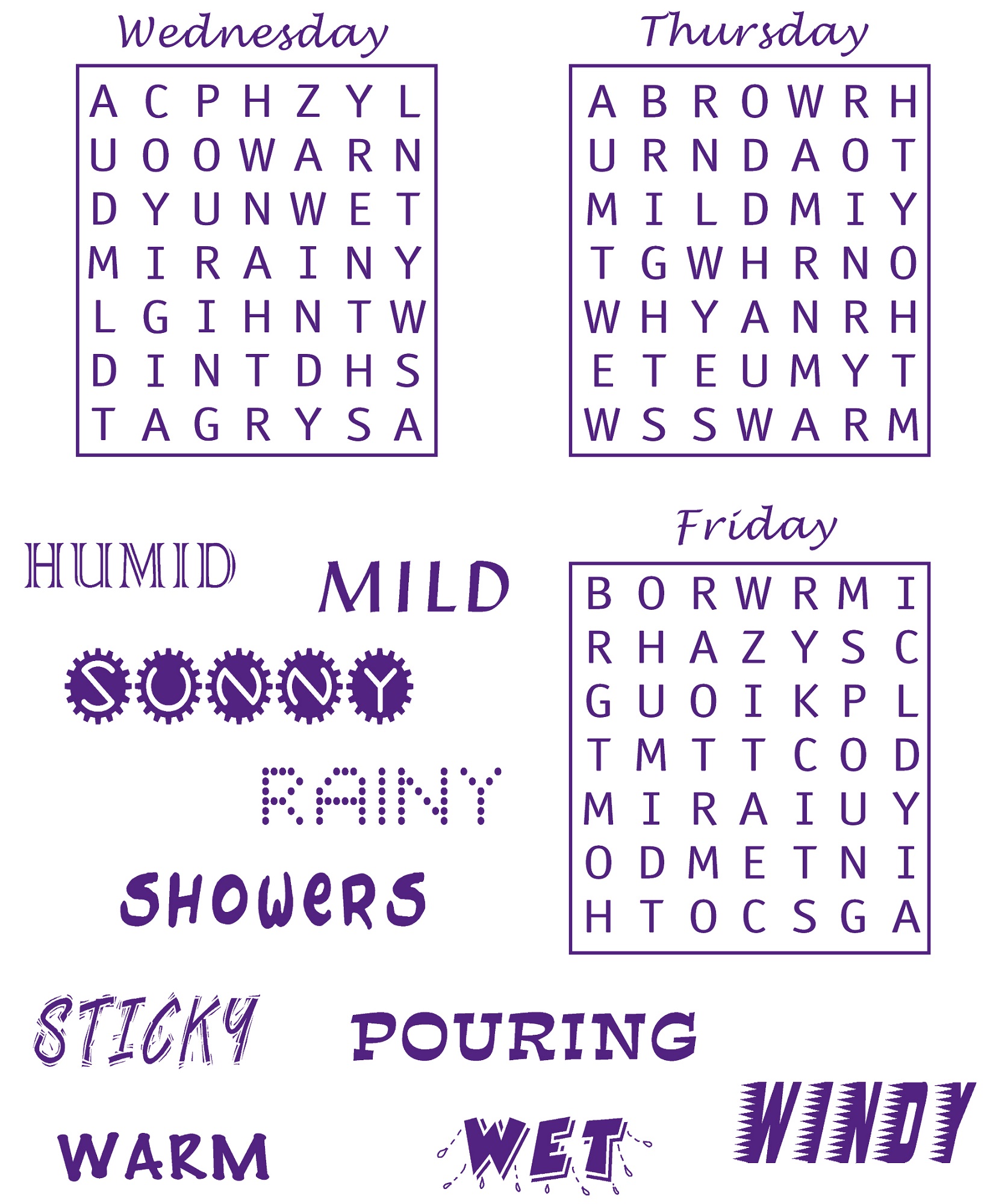 wordsearches for kids weather