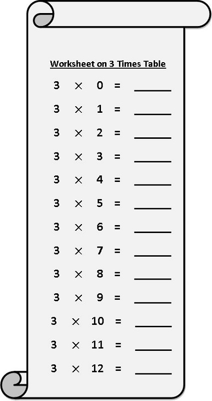 3 times table worksheet free