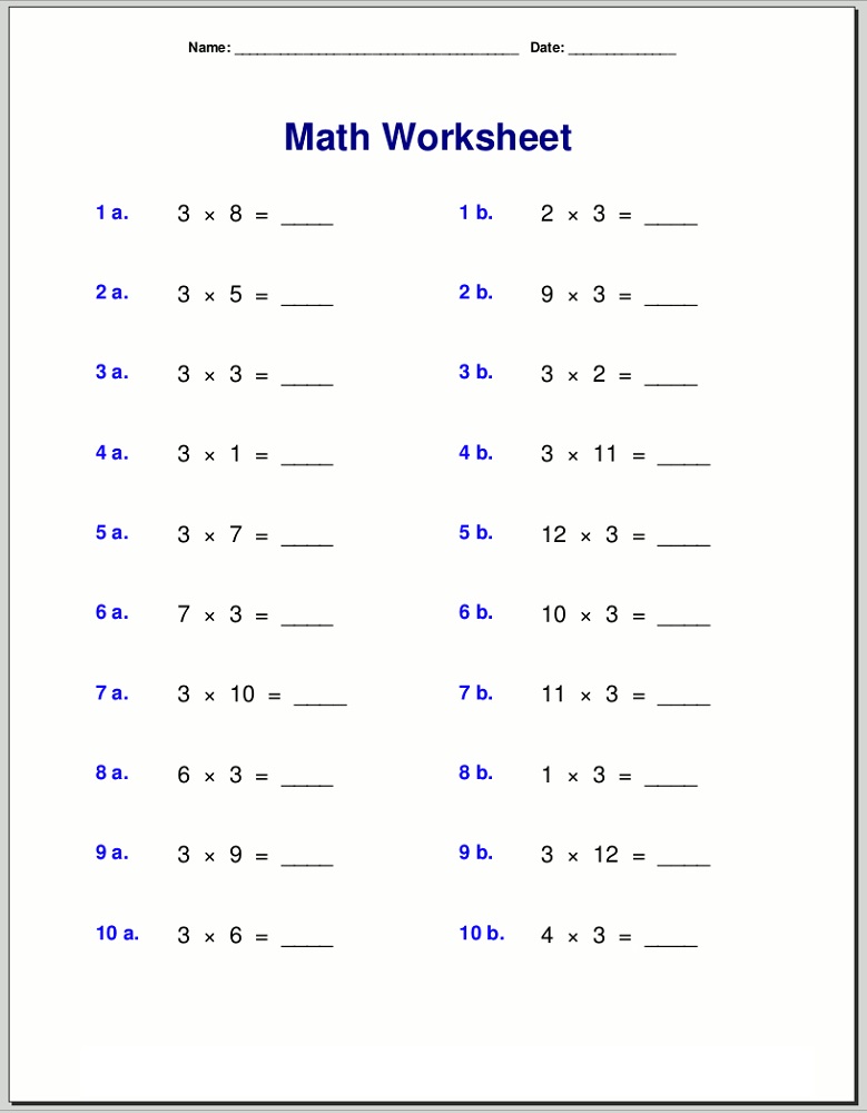 3 times table worksheets printable