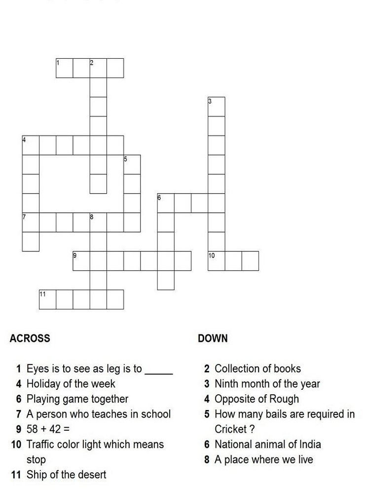 crossword puzzles for children printable