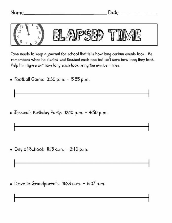 elapsed time worksheets free story
