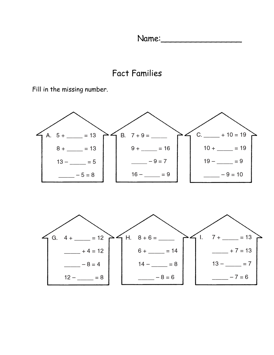 fact families worksheets for kids