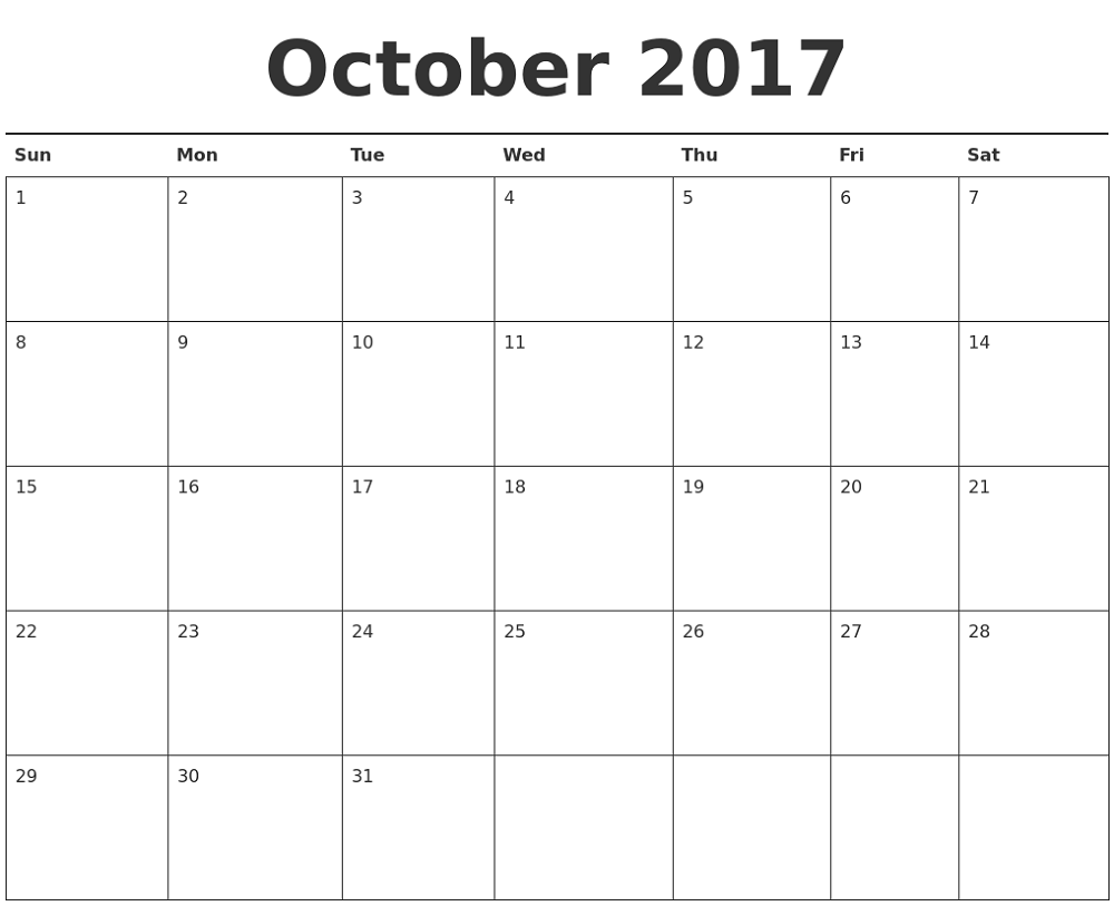2018 monthly calendar printable october