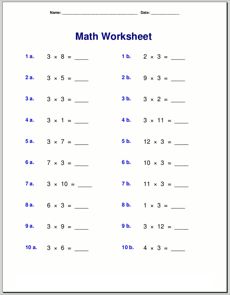3 times tables worksheet multiplication