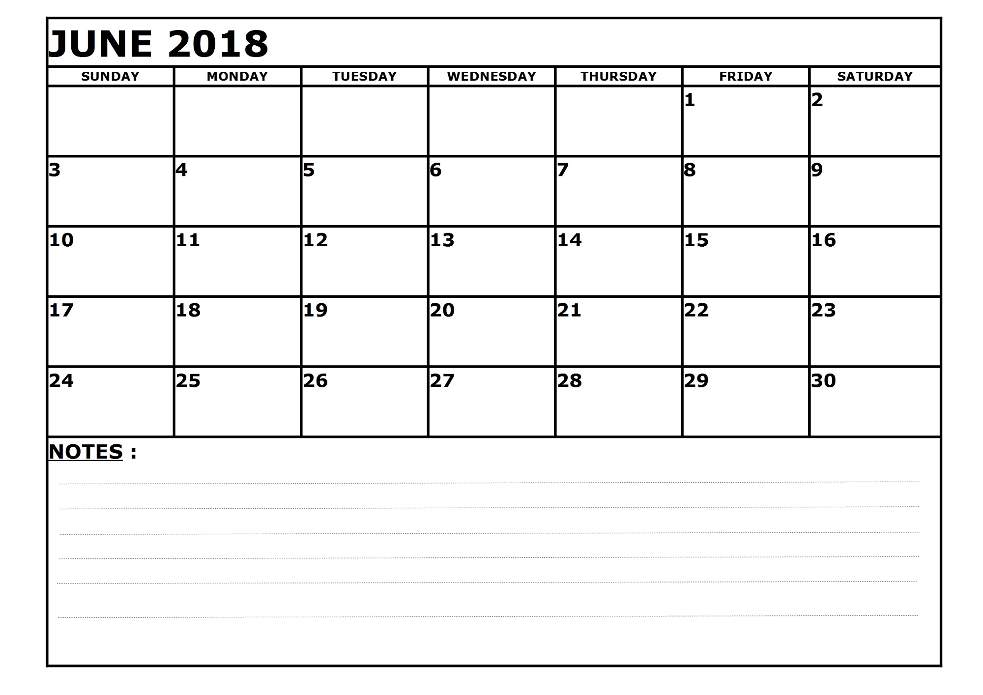 blank printable calendar 2018 june