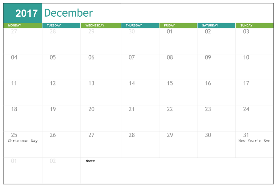 december 2017 calendar holiday