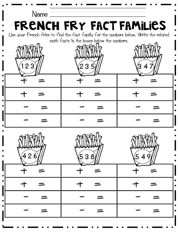 fact family worksheets for first grade addition