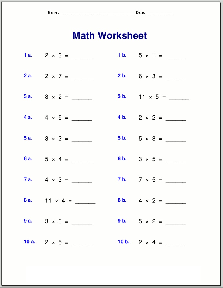 free times table worksheets simple