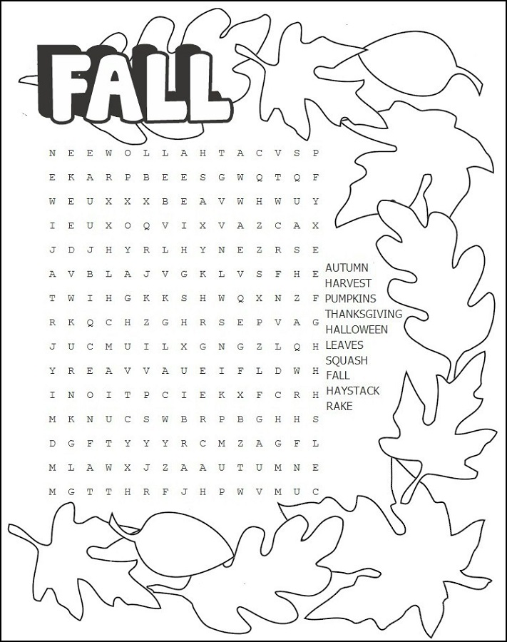 free word search puzzles for kids fall