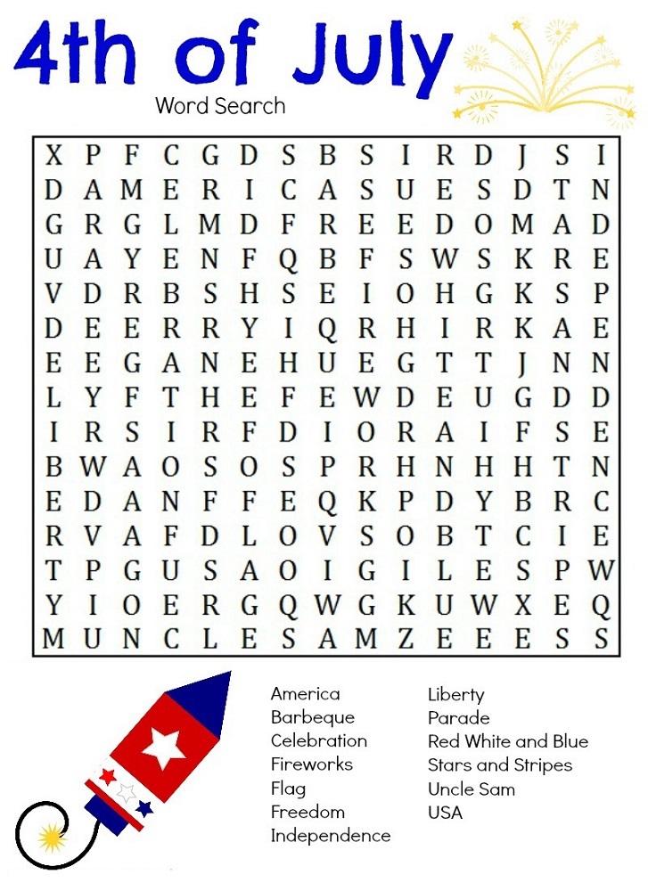 free word search puzzles for kids july