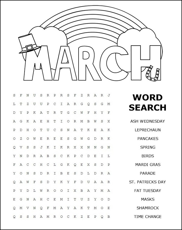 free word search puzzles for kids march