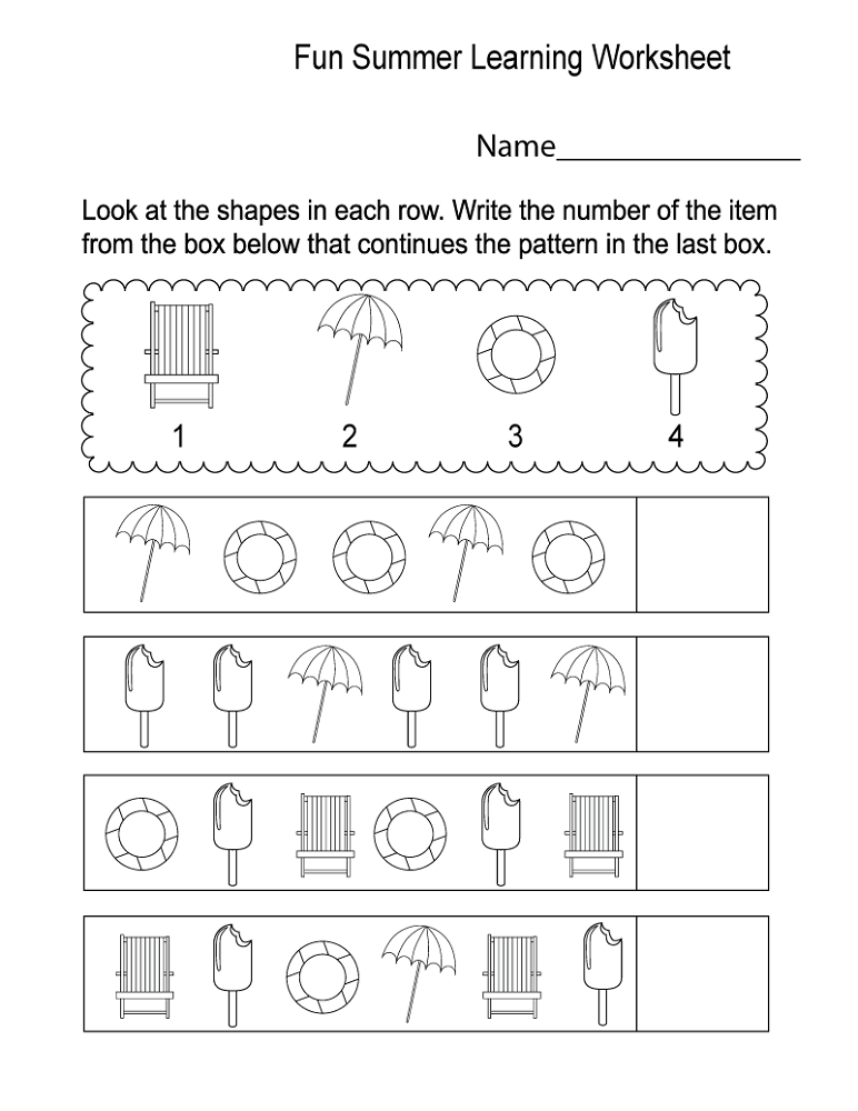fun work sheets pattern