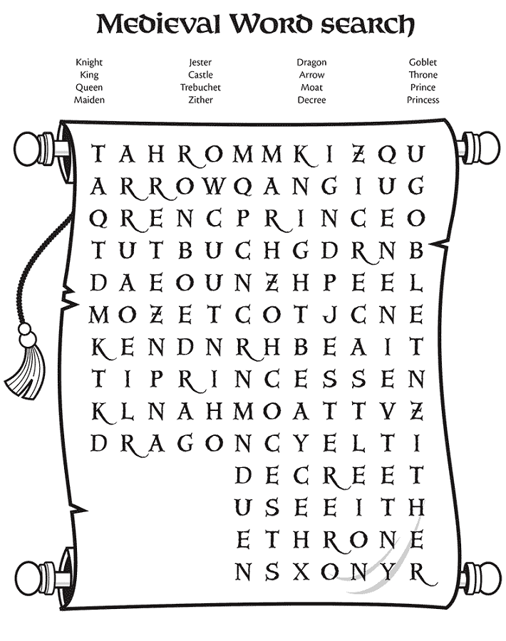medieval activities for kids wordsearch