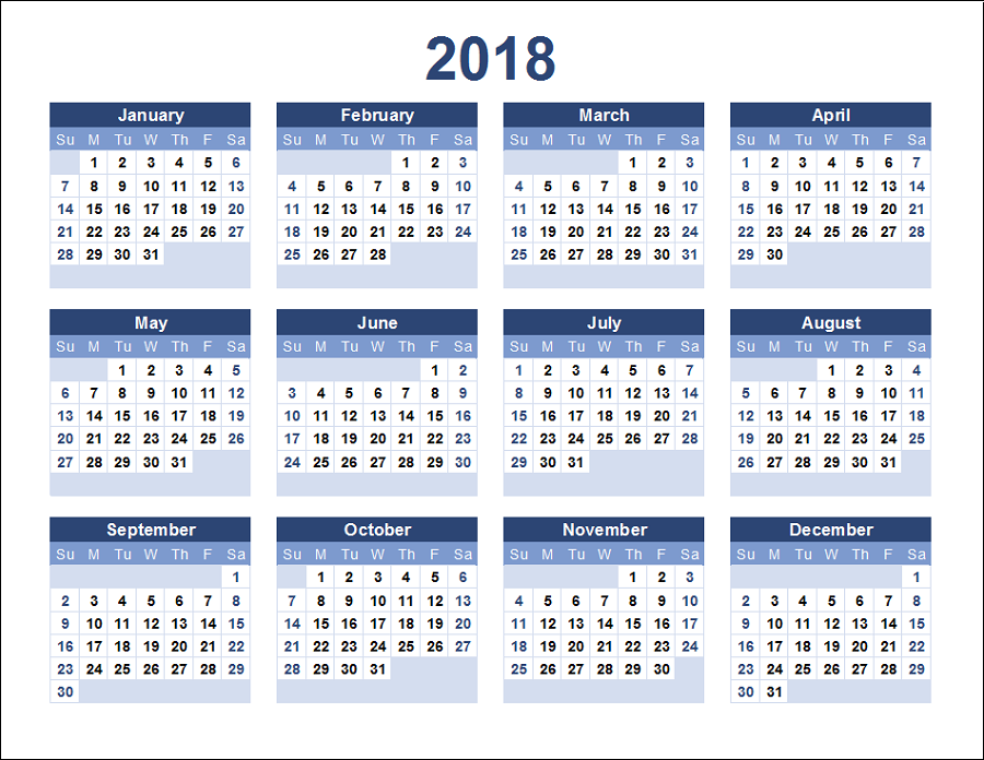 yearly calendar 2018 printable all months