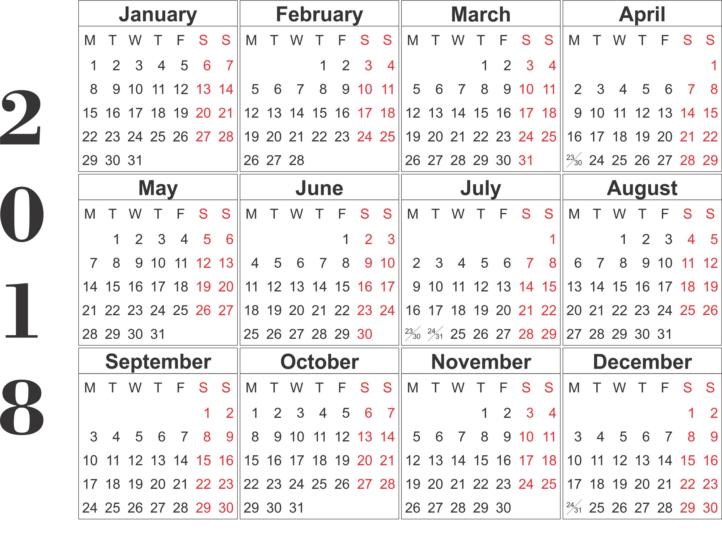 yearly calendar 2018 printable large
