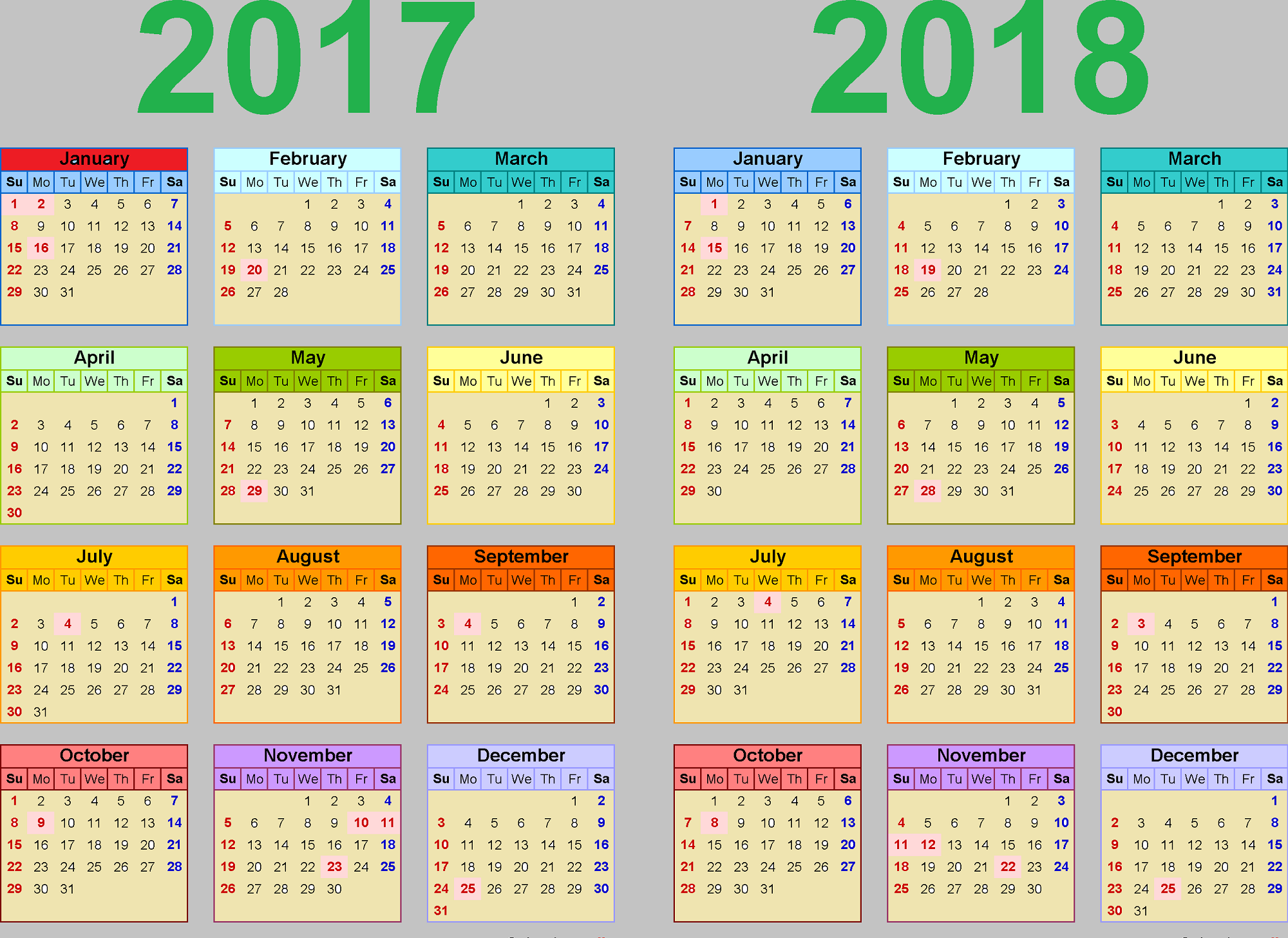 2017-2018 printable calendar blank