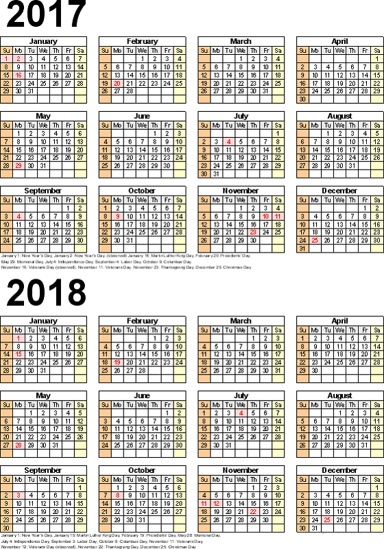 2017-2018 printable calendar potrait