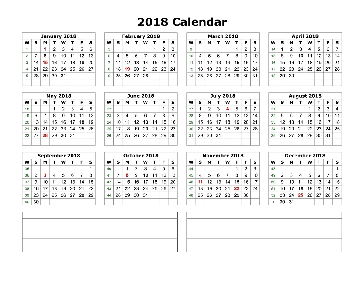2018 calendar printable blank