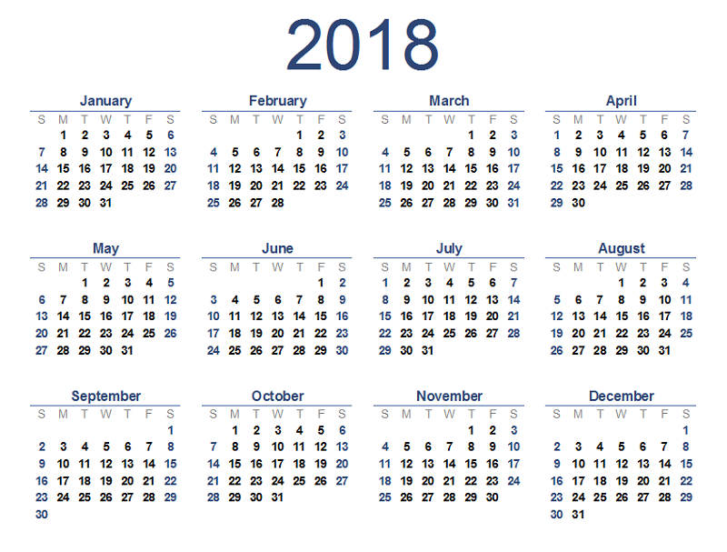 2018 calendar printable blue