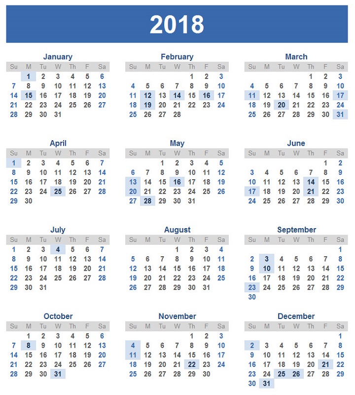 2018 calendar printable large