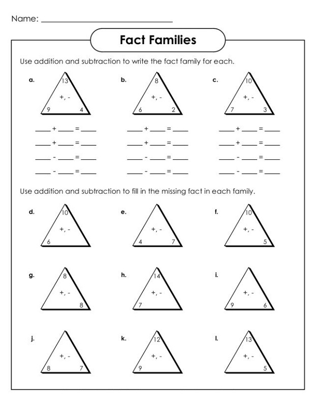 first grade fact family worksheets free