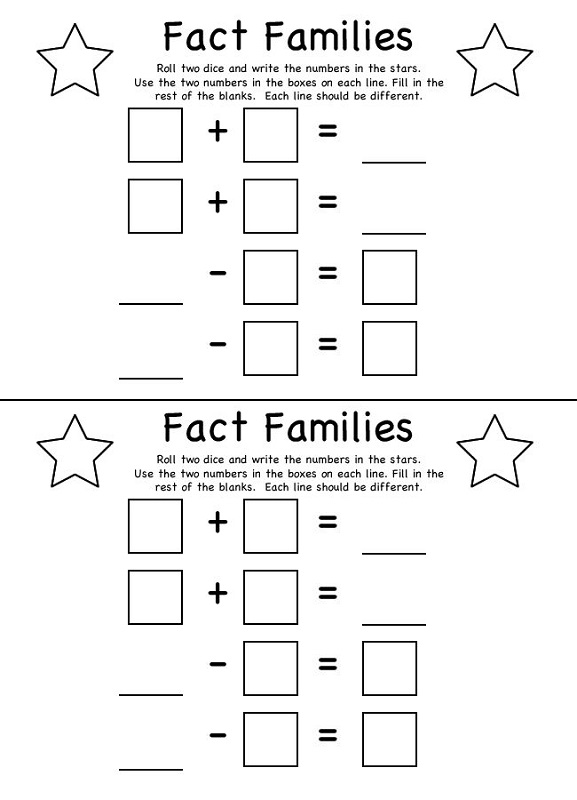 math fact families worksheets blank