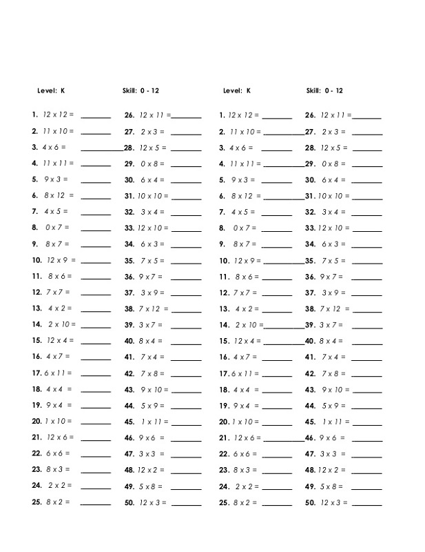 times table worksheets 1-12 range