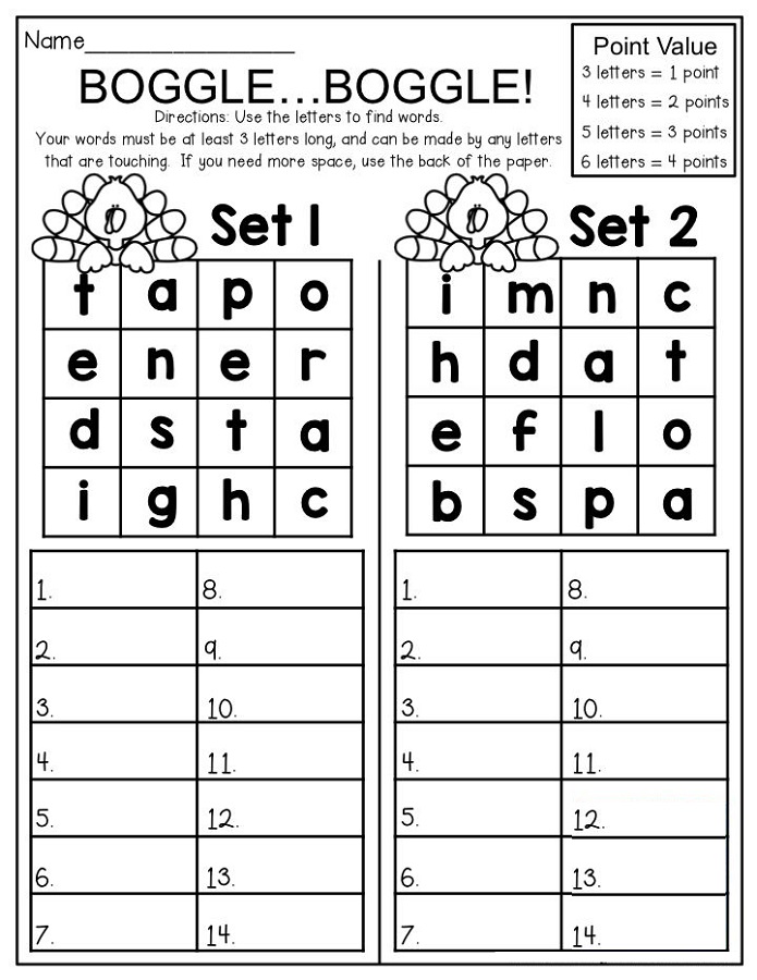 Boggle Worksheet Free