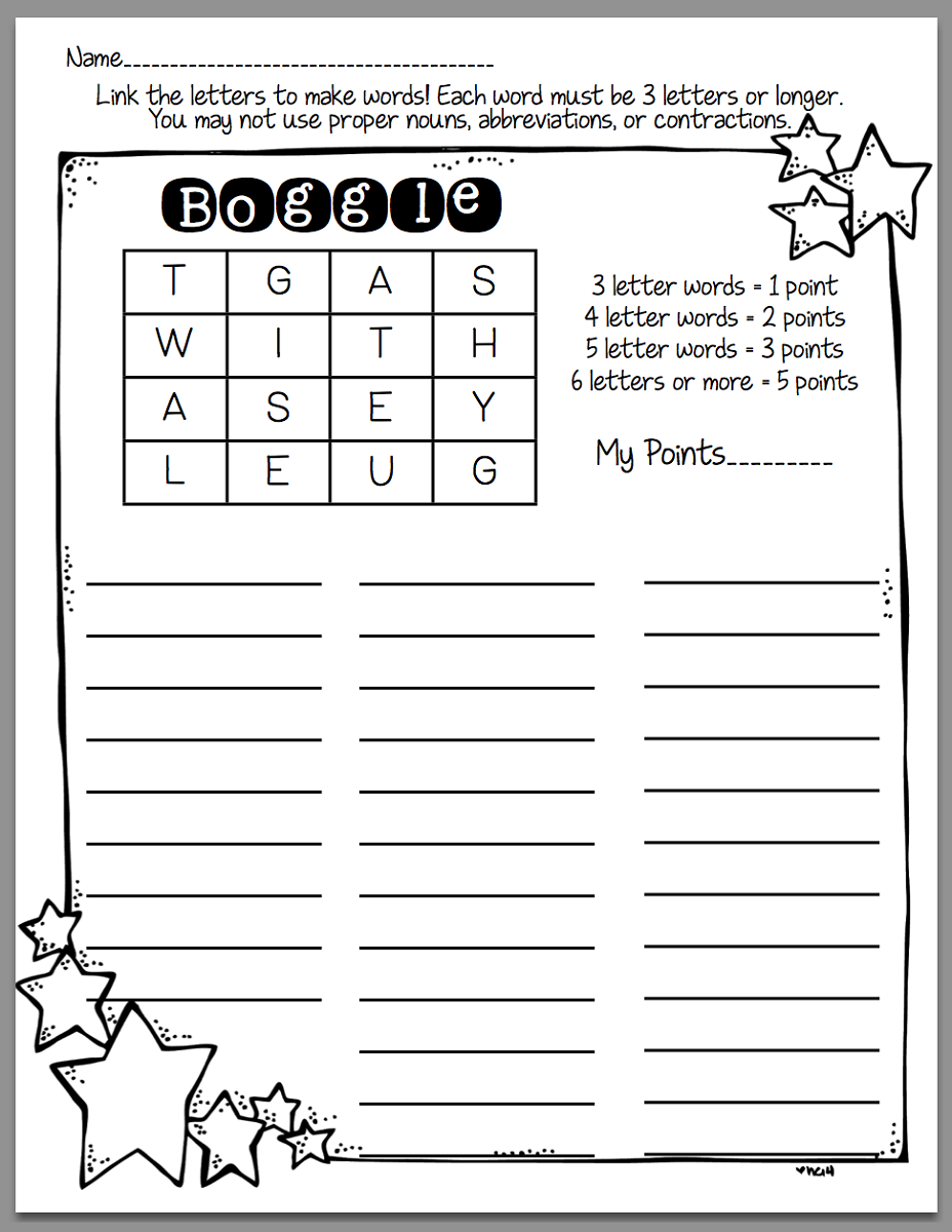 boggle word game printable