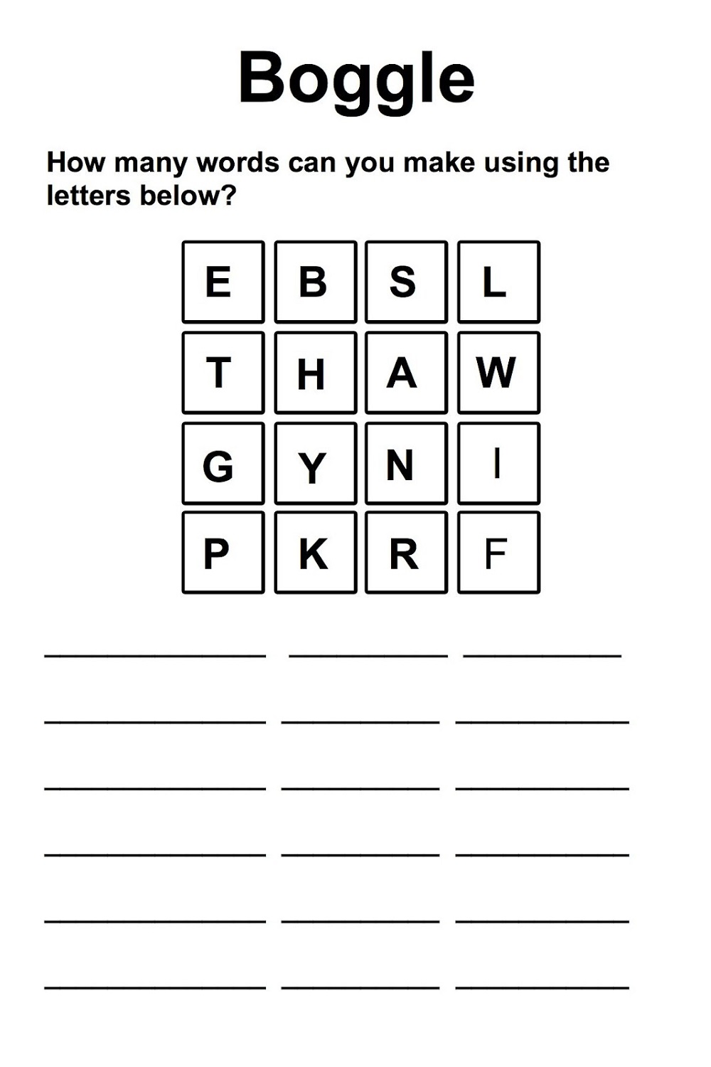 boggle word game worksheet