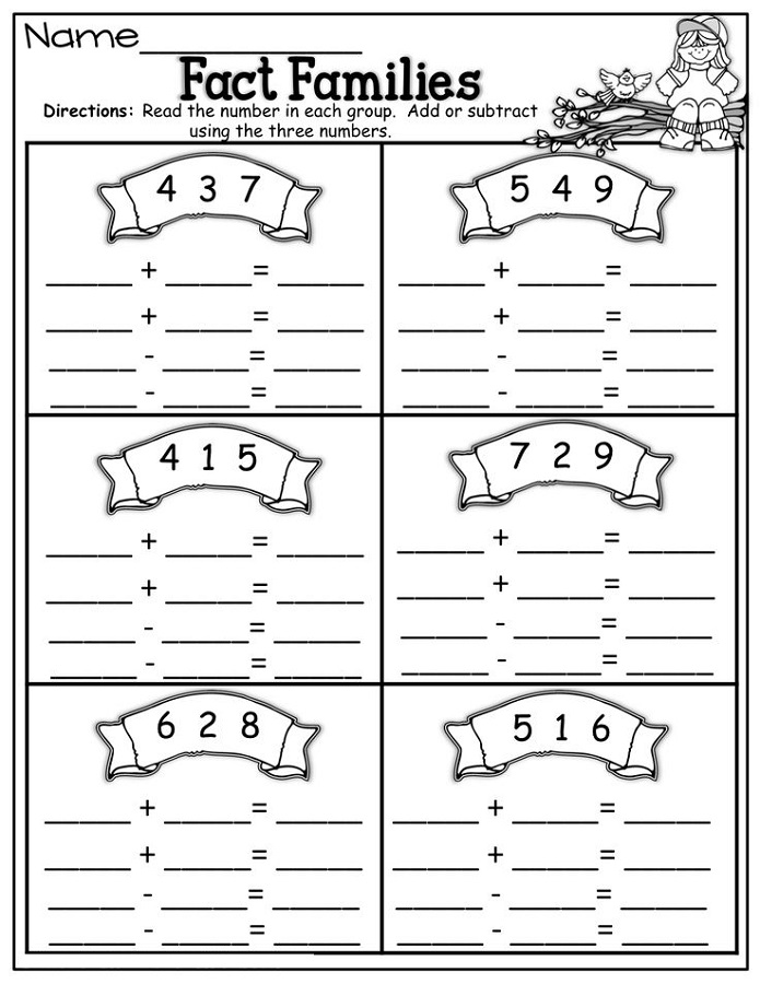 fact families worksheets first grade printable